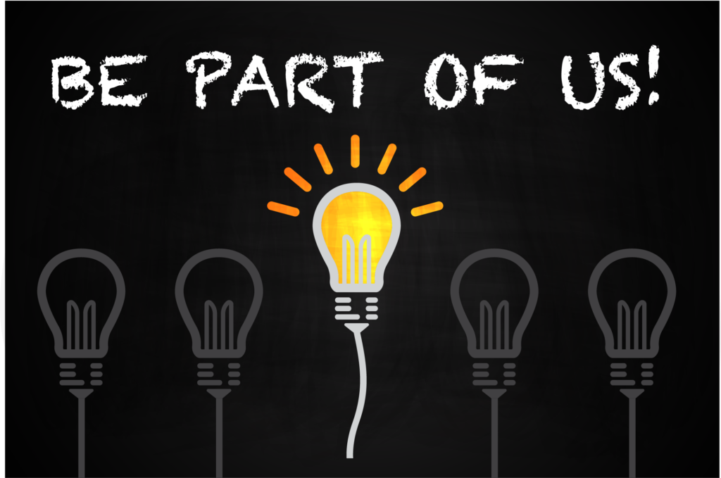 Be Part of Us written in chalk with light bulbs